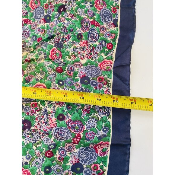 Silk Scarf Anne Fogarty for David Schwab 21" x 20.5" Blue Floral Print Japan - Picture 5 of 7